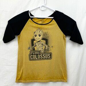 Marvel Groot Flora Colossus Raglan 3/4 Sleeve Tee Unisex L Yellow Black